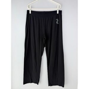 Juicy Couture Lounge Black Ribbed Wide Leg Capri Pants Y2K McBling Rhinestone XL